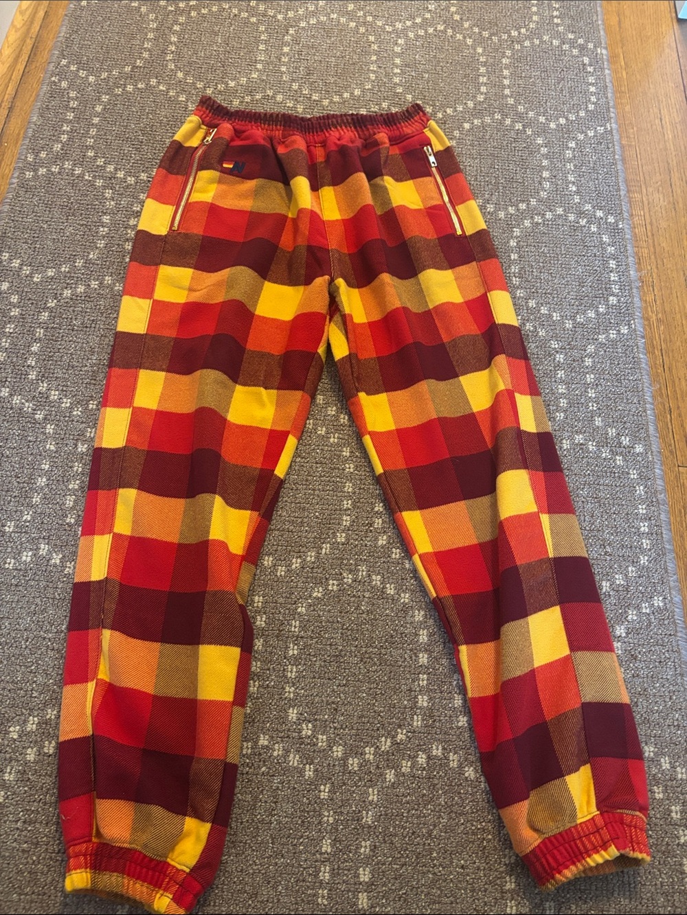 Aviator Nation Yellow Red Orange Plaid Joggers